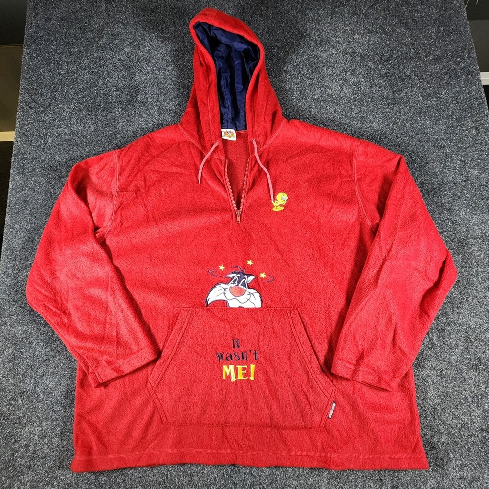 Looney Tunes Fleece Hoodie Mens 2XL Red Sylvester Tweety It Wasnt Me Quarter Zip